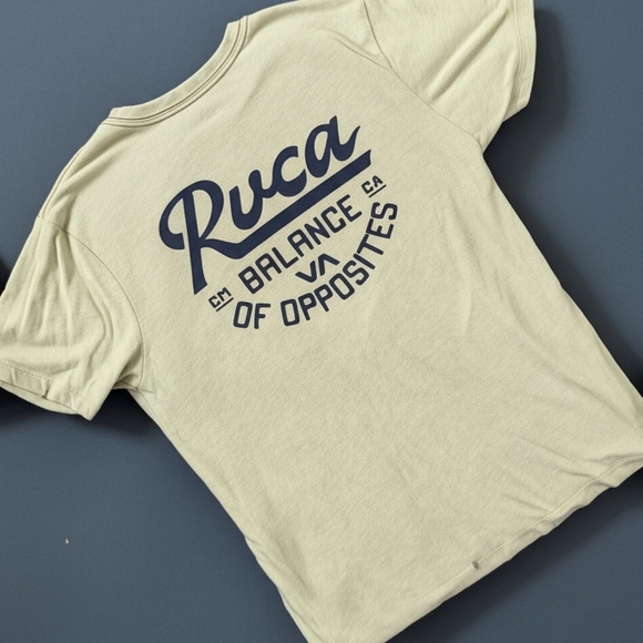 RVCA Slim Fit Graphic Print Beige Balance of Opposites Men's L T-Shirt - Picture 2 of 5